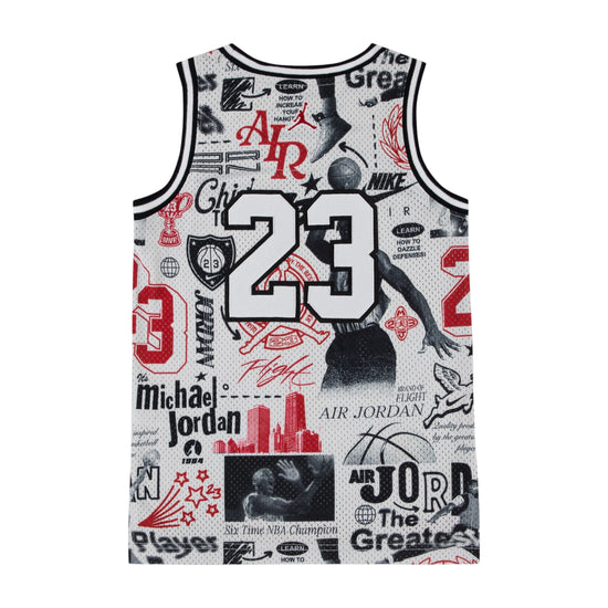 Canotta Jordan Kids AOP Jersey, maglietta senza maniche con stampa floreale colorata, tessuto leggero e comodo per bambini.