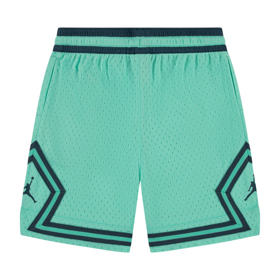 Pantaloncini basket Jordan Diamond Kids Teal, shorts per bambino con logo Jordan, tessuto comodo e design sportivo.