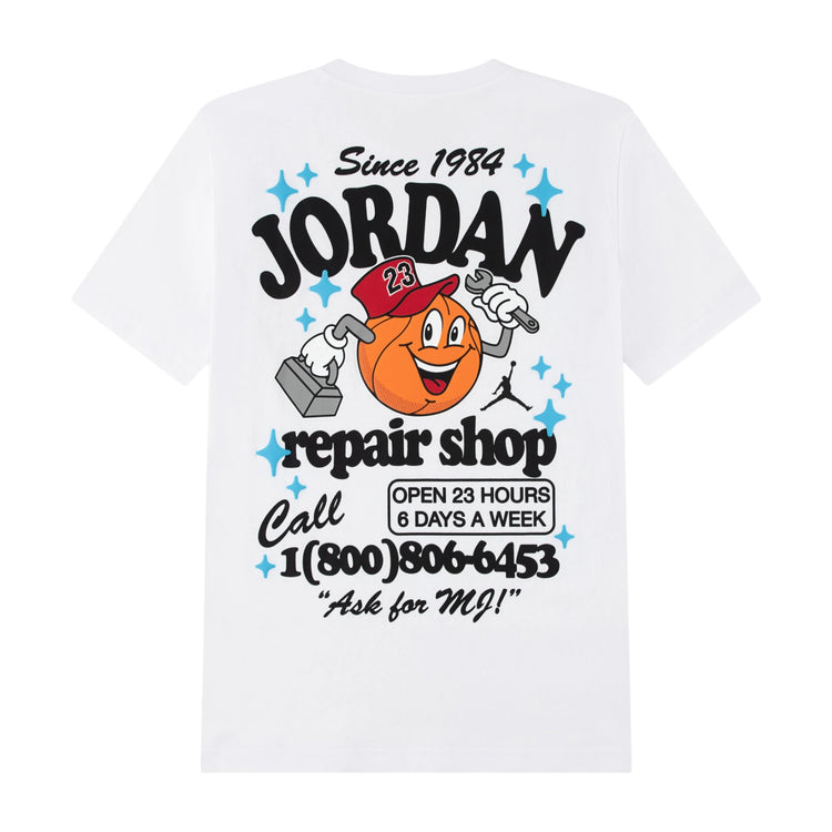 Jordan Kids MJ Repair Shop bianca – dettaglio grafica jersey knit spalle scese