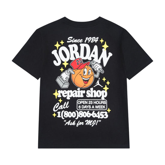 Jordan Kids MJ Repair Shop nera – dettaglio grafica jersey knit spalle scese