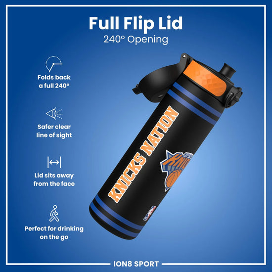 ION8 NBA Knicks borraccia – dettaglio coperchio flip 240° safety lock security brace