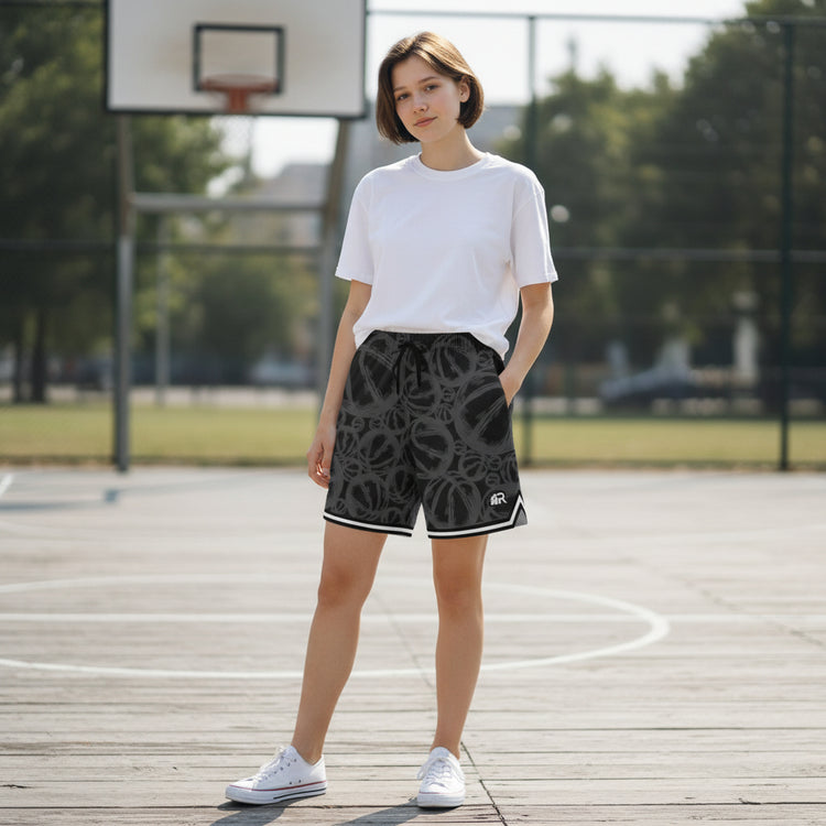 Shorts da basket Rookie Basketball, pantaloncini neri sportivi con logo, ideali per attività sportive e allenamenti.