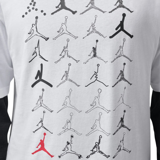 Jordan Jumpman Tee bianca rossa – dettaglio grafica griglia Jumpman mix trattamenti