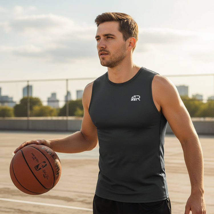Canotta tecnica senza maniche Rookie Basketball, intimo tecnico per riscaldare i muscoli, colore nero, ideale per sport e allenamenti