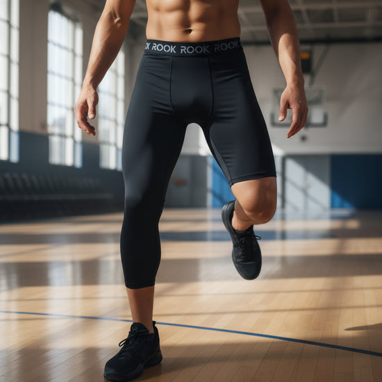 Intimo tecnico Rookie Basketball, pantalone scaldamuscoli One Leg Rookie Tech nero, morbido e aderente per sport e allenamenti.