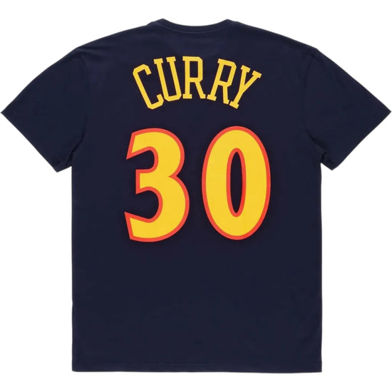 Maglietta Mitchell & Ness Hardwood Classic Name & Number Stephen Curry Golden State Warriors navy giallo NBA uomo adulto