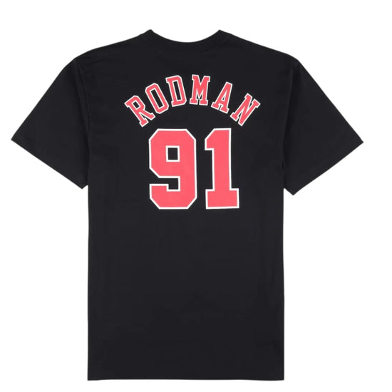 Maglietta Mitchell & Ness Hardwood Classic Name & Number Dennis Rodman Chicago Bulls nero rosso NBA uomo adulto