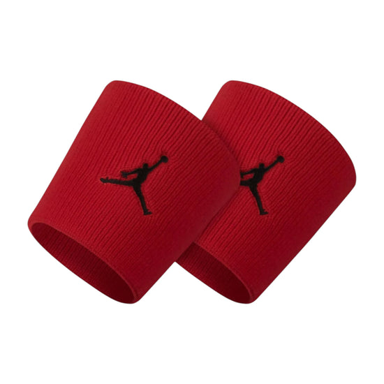 Polsini Jordan Jumpman rosso in tessuto Dri-FIT, ideale per sport e allenamenti, con logo Jumpman visibile.