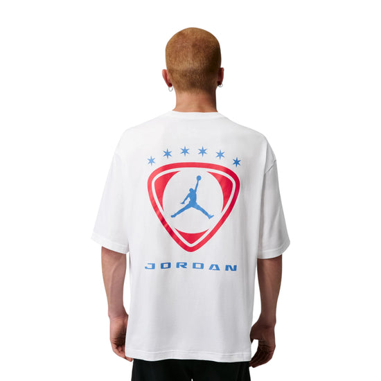 Jordan Brooklyn T-shirt bianca blu – vista posteriore fit oversize super ampio