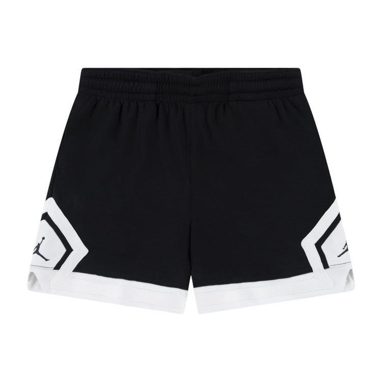 Shorts da ragazza Jordan Diamond Short in nero, con dettagli lucidi e logo Jordan, visibili sul modello.