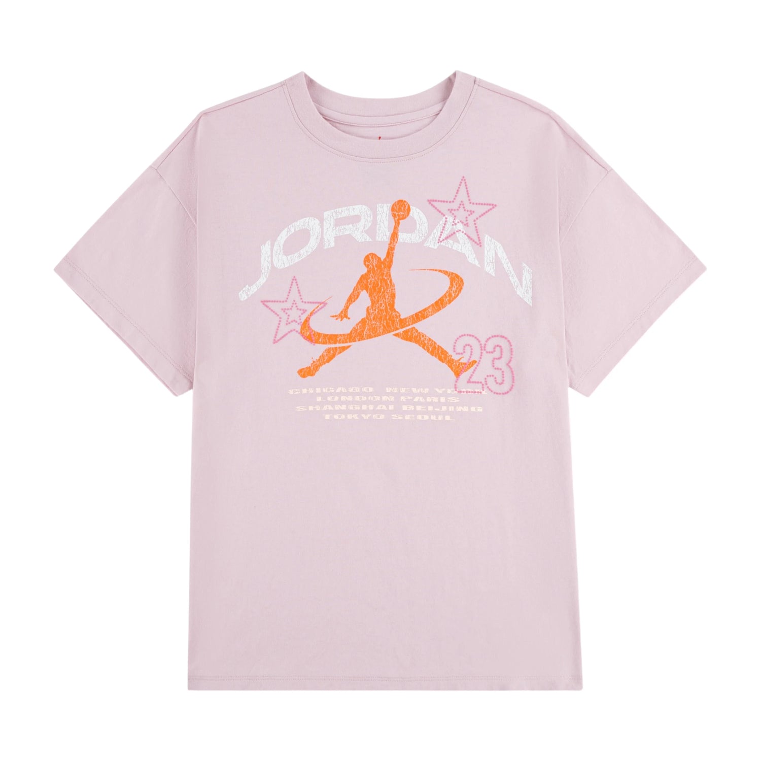 T-shirt da bambina Jordan Girls SS26 rosa con logo Jordan, manica corta e stile sportivo, per età 7-15 anni.