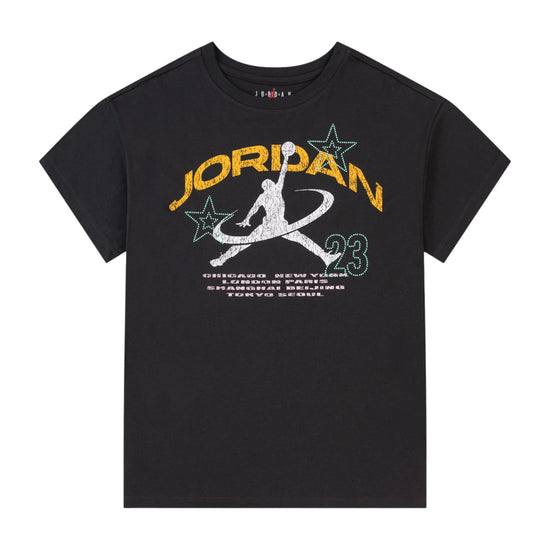 T-shirt Jordan bambina Nero e Grigio SS26, maglietta a maniche corte per ragazze 7-15 anni, stile sportivo e casual