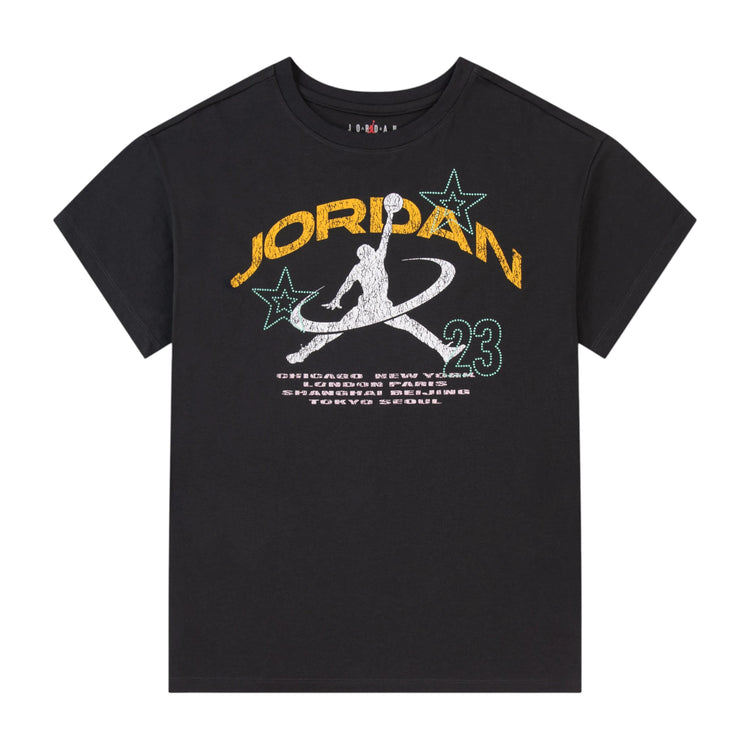 T-shirt Jordan bambina Nero e Grigio SS26, maglietta a maniche corte per ragazze 7-15 anni, stile sportivo e casual