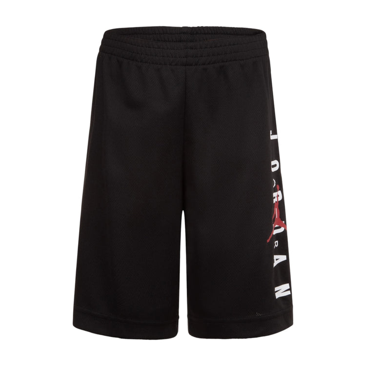Pantaloncini Jordan Vert Mesh per bambino, pantaloncini sportivi verdi con dettagli in mesh, marca Jordan.