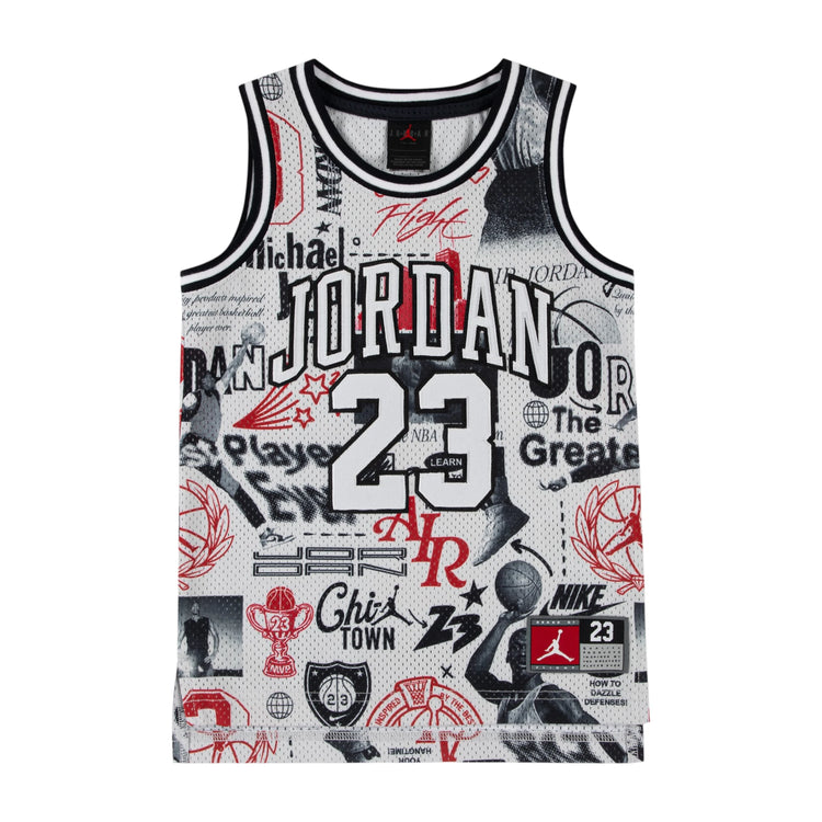 Canotta Jordan Kids AOP Jersey con stampa a motivo floreale, tessuto leggero e comodo per bambini.