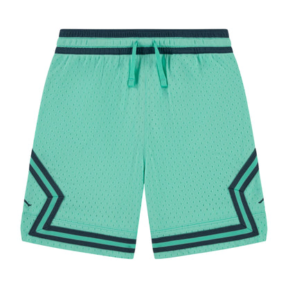 Pantaloncini basket Jordan Diamond Kids Teal per bambini, tessuto sportivo con logo Jordan, colore verde acqua.