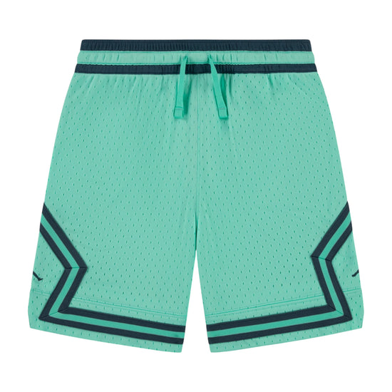 Pantaloncini basket Jordan Diamond Kids Teal per bambini, tessuto sportivo con logo Jordan, colore verde acqua.