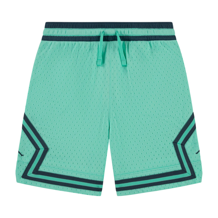 Pantaloncini basket Jordan Diamond Kids Teal per bambini, tessuto sportivo con logo Jordan, colore verde acqua.