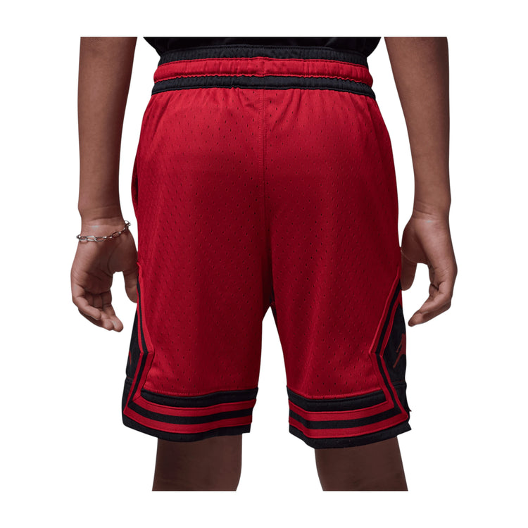 Pantaloncini da basket Jordan Diamond Kids Rosso, shorts per bambini con logo Jordan, tessuto leggero e comodo.