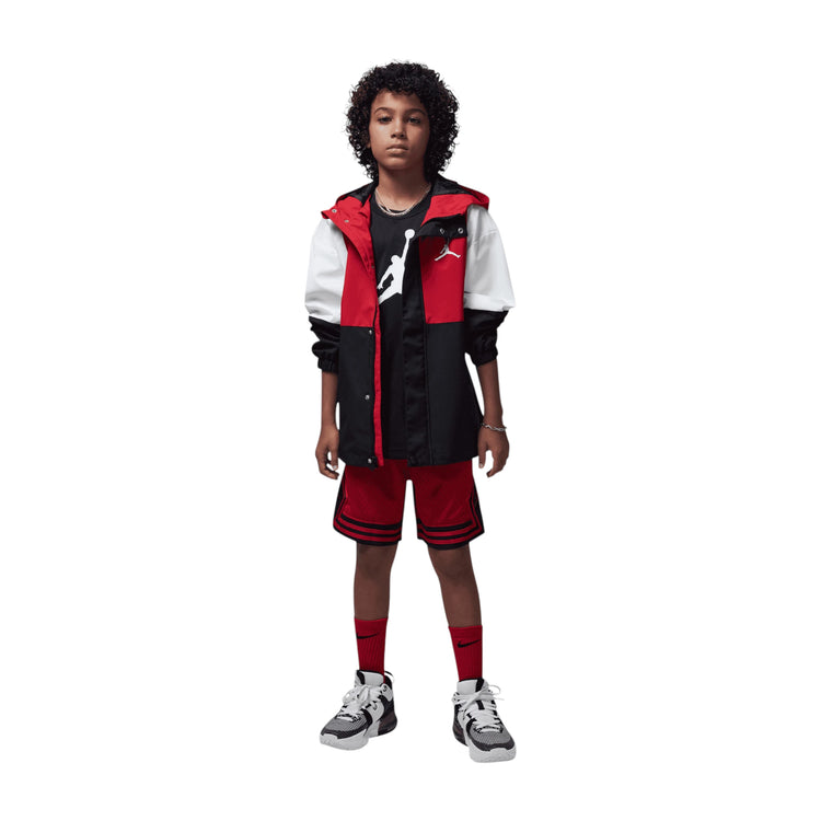 Shorts da basket Jordan Diamond Kids Rosso, pantaloncino sportivo per bambini con logo Jordan, colore rosso vivace.
