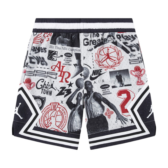 Pantaloncini da basket Jordan Diamond Kids AOP, shorts per bambini con motivo a pois e logo Jordan, tessuto leggero e comodo