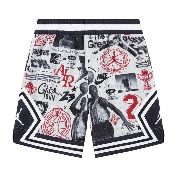Pantaloncini da basket Jordan Diamond Kids AOP, shorts per bambini con motivo a pois e logo Jordan, tessuto leggero e comodo