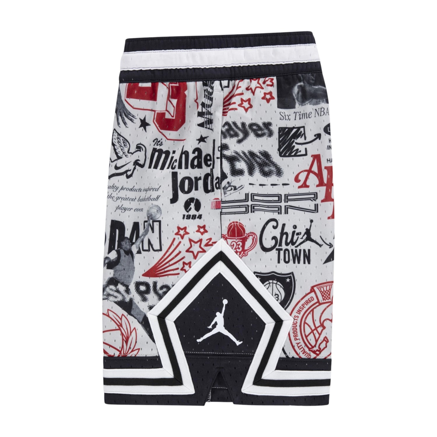Pantaloncini da basket Jordan Diamond Kids AOP per bambini, stile sportivo con motivo a motivo distintivo, in tessuto leggero.