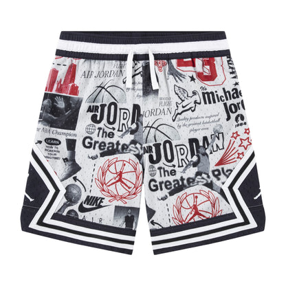 Shorts da basket Jordan Diamond Kids AOP per bambini, pantaloncino sportivo con stampa a motivo a diamante.