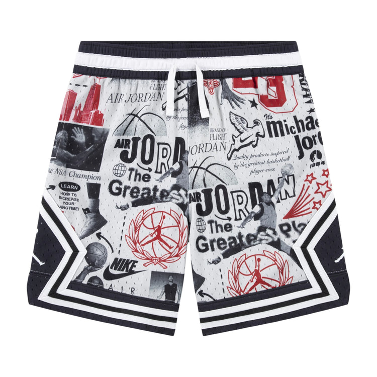 Shorts da basket Jordan Diamond Kids AOP per bambini, pantaloncino sportivo con stampa a motivo a diamante.