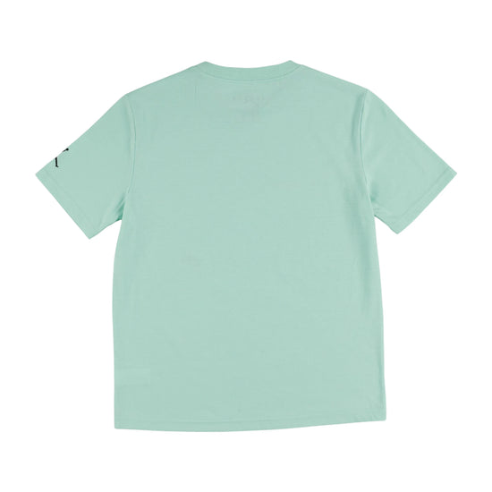 T-shirt per bambini Jordan Jumpman Grid Blur di 3A SPORT con logo Jumpman e motivo a griglia, blu e bianco.