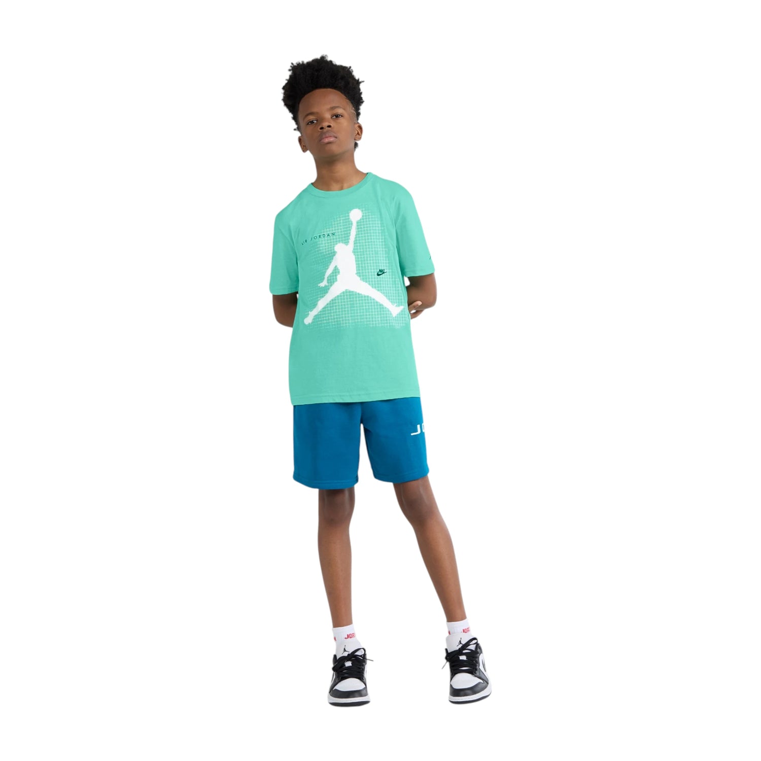 Maglietta per bambini Jordan Jumpman Grid Blur, t-shirt sportiva con logo Jumpman e design grafico moderno.