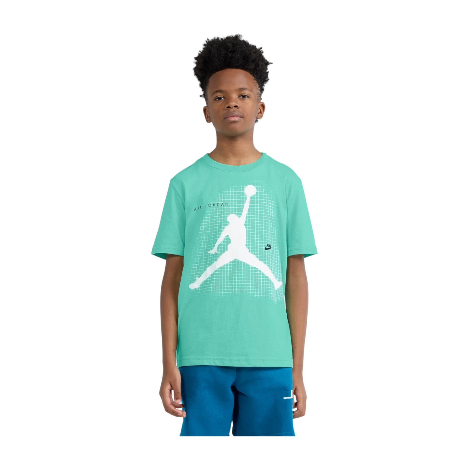 Maglietta per bambini Jordan Jumpman Grid Blur, T-shirt sportiva con logo Jumpman e design grafico, in tessuto morbido e confortevole.