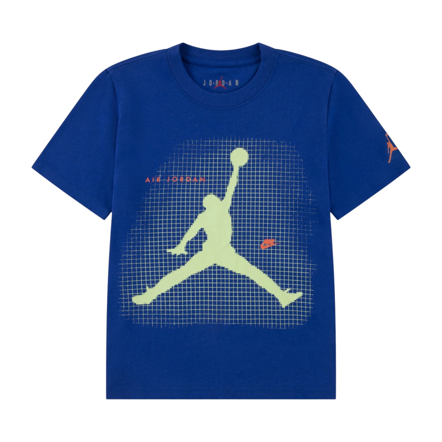 Maglietta Jordan Jumpman Grid Blur per bambini, T-shirt sportiva con logo Jumpman e design grafico moderno.