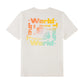 Maglietta Jordan Kids World Tour per bambini, tessuto morbido con logo Jordan visibile, colore bianco e dettagli colorati.