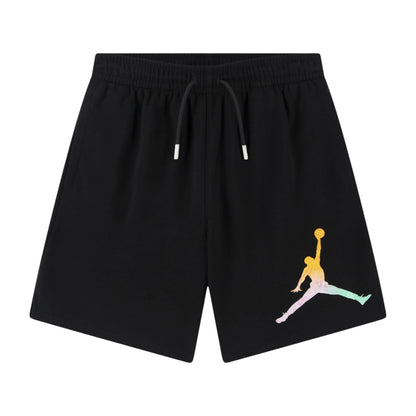 Shorts Jordan Kids "World Tour" in tessuto leggero, colore bianco con dettagli neri, ideali per bambini sportivi e comodi.