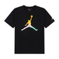 Maglietta Jordan Kids Tie-Dye nera, T-shirt Jumpman per bambini con design tie-dye nero e logo Jordan visibile.