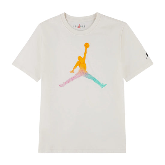 Maglietta Jordan Kids Tie-Dye avorio, t-shirt bambina Jumpman, stile tie-dye con logo Jordan sulla parte frontale.