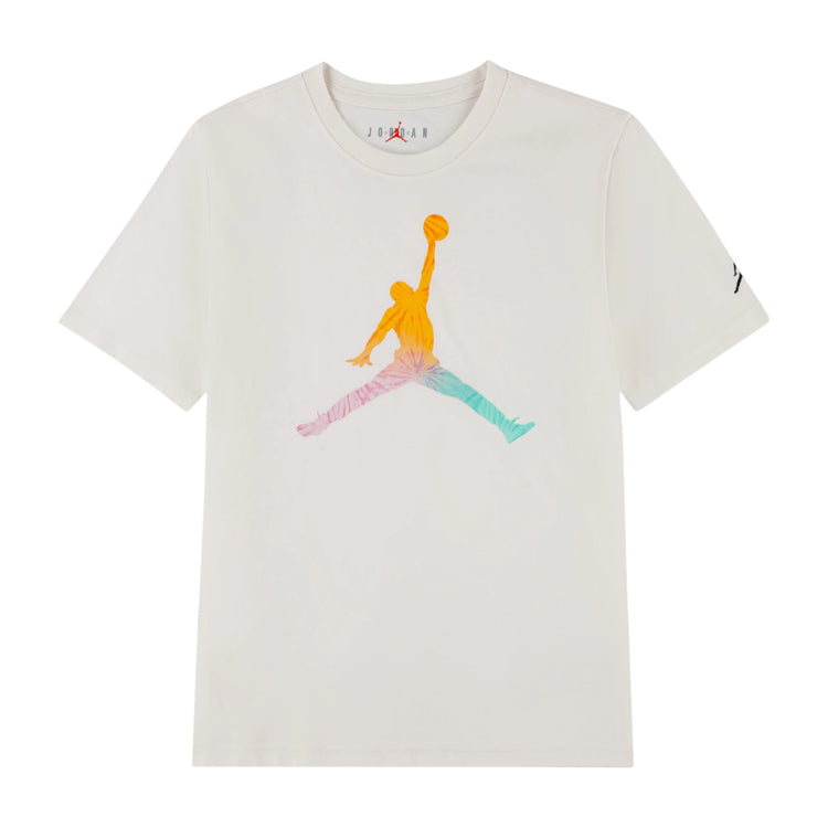 Maglietta Jordan Kids Tie-Dye avorio, t-shirt bambina Jumpman, stile tie-dye con logo Jordan sulla parte frontale.