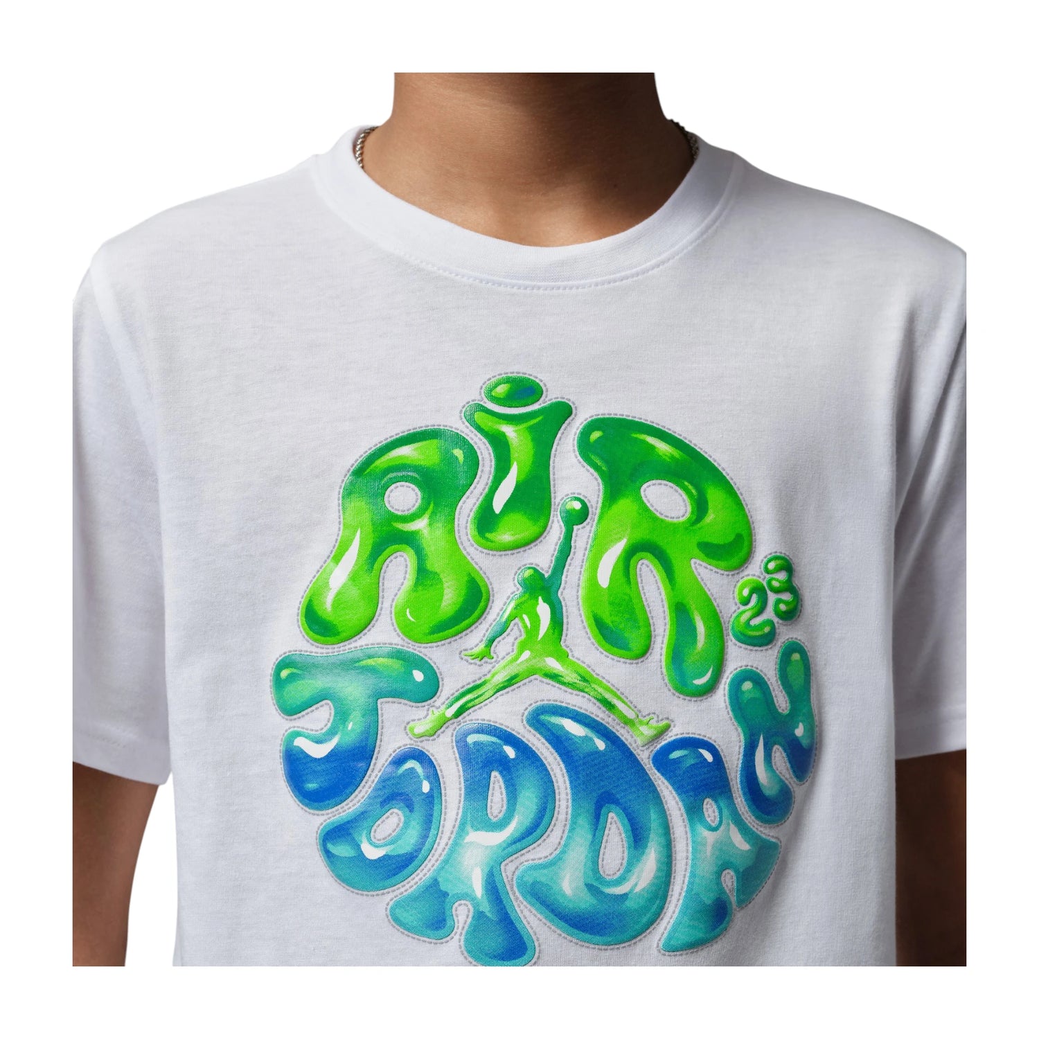 Maglietta Jordan Kids Super Splash Bubble, T-shirt bambino con stampa colorata, cotone morbido, logo Jordan visibile.