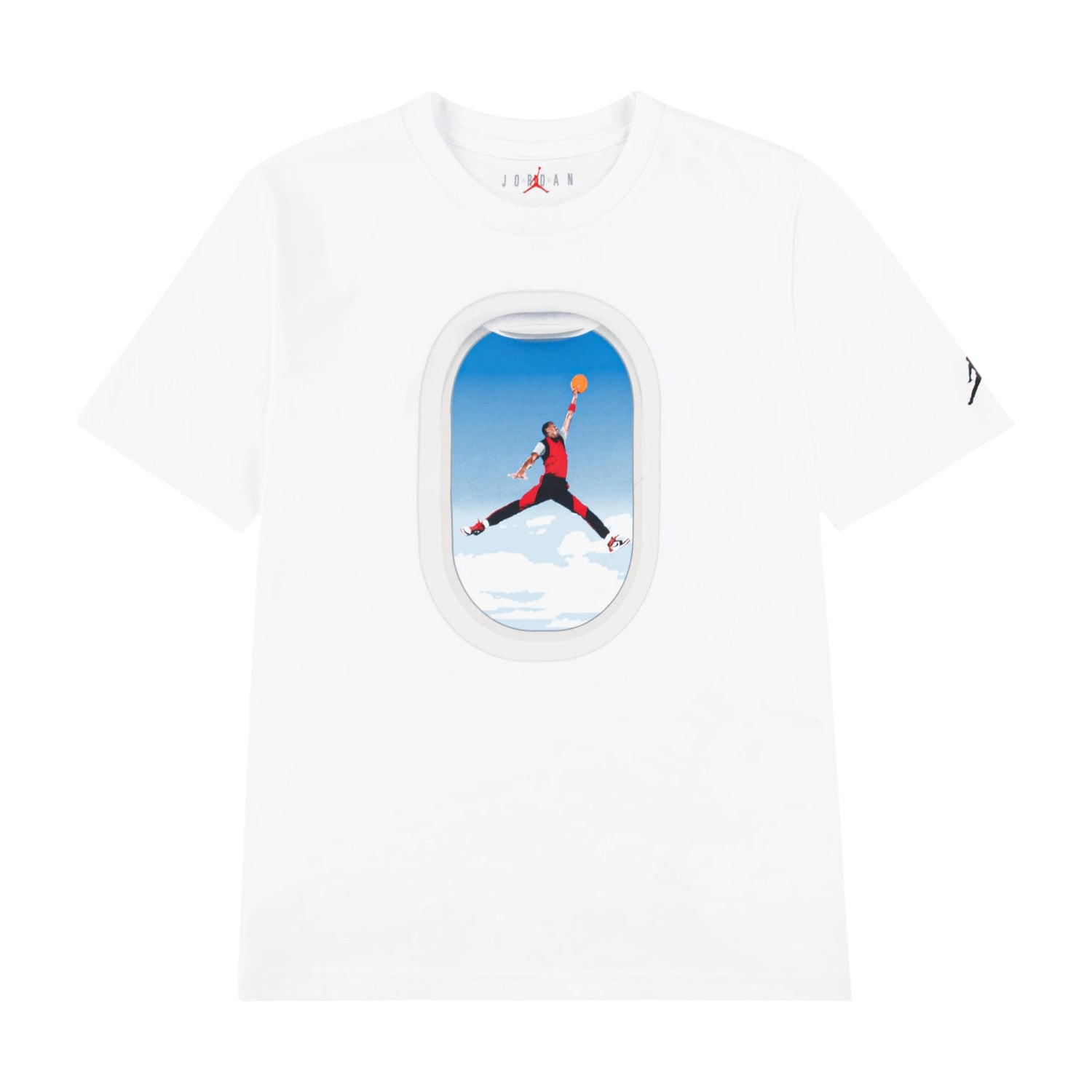 Maglietta Jordan Air Jordan Kids Plane Window Bianca, T-shirt per bambini con stampa di finestra di aereo bianca e logo Jordan
