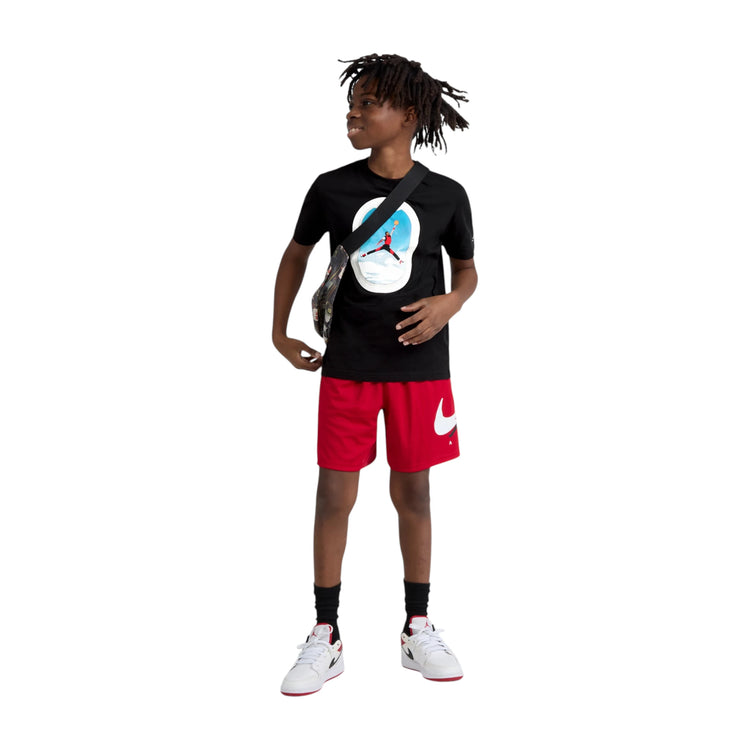 Maglietta Jordan Air Jordan Kids Plane Window nera, T-shirt bambino con stampa aeroplano e finestra in cotone morbido.
