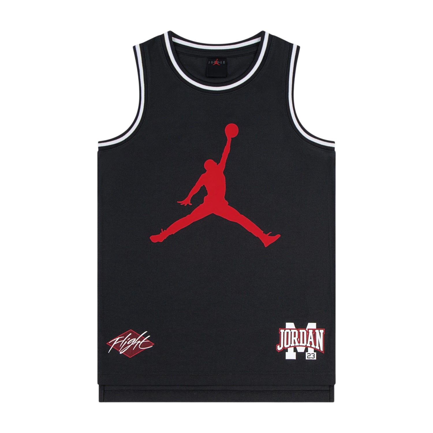 Canotta Jordan Kids Dynasty nera in mesh, canotta sportiva per bambini con logo Jordan, vista frontale.