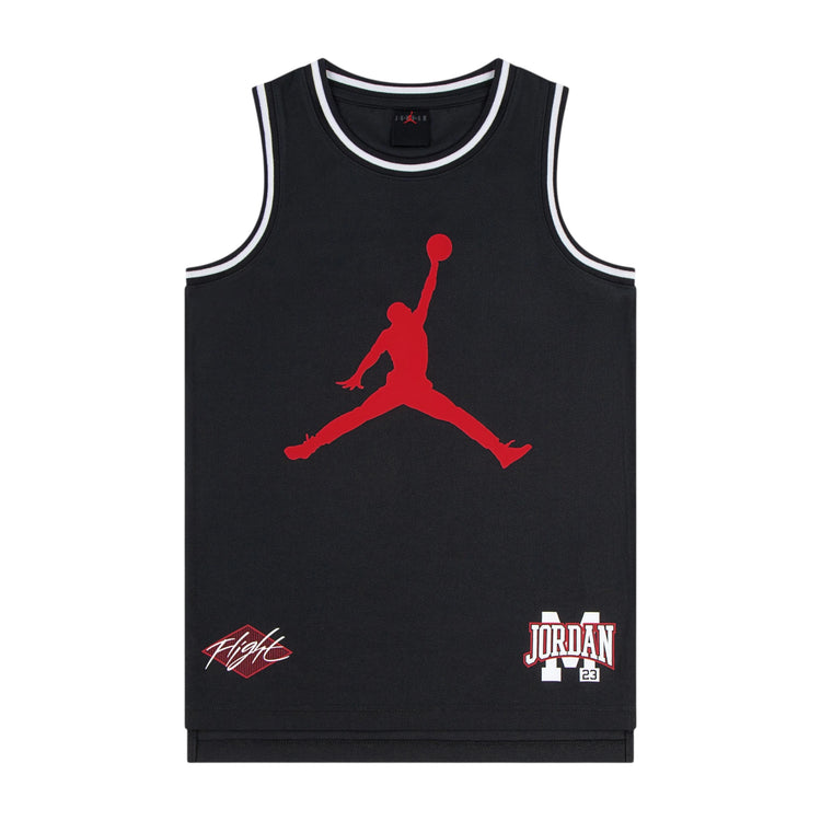 Canotta Jordan Kids Dynasty nera in mesh, canotta sportiva per bambini con logo Jordan, vista frontale.
