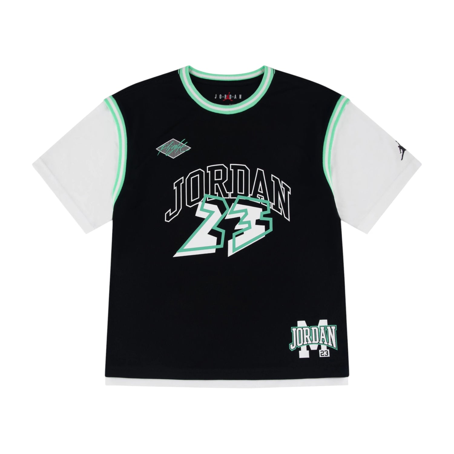 Maglietta bambino Air Jordan Dynasty, T-shirt sportiva con logo Jordan, colore bianco e nero, da bambino.