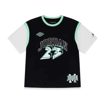 Maglietta bambino Air Jordan Dynasty, T-shirt sportiva con logo Jordan, colore bianco e nero, da bambino.
