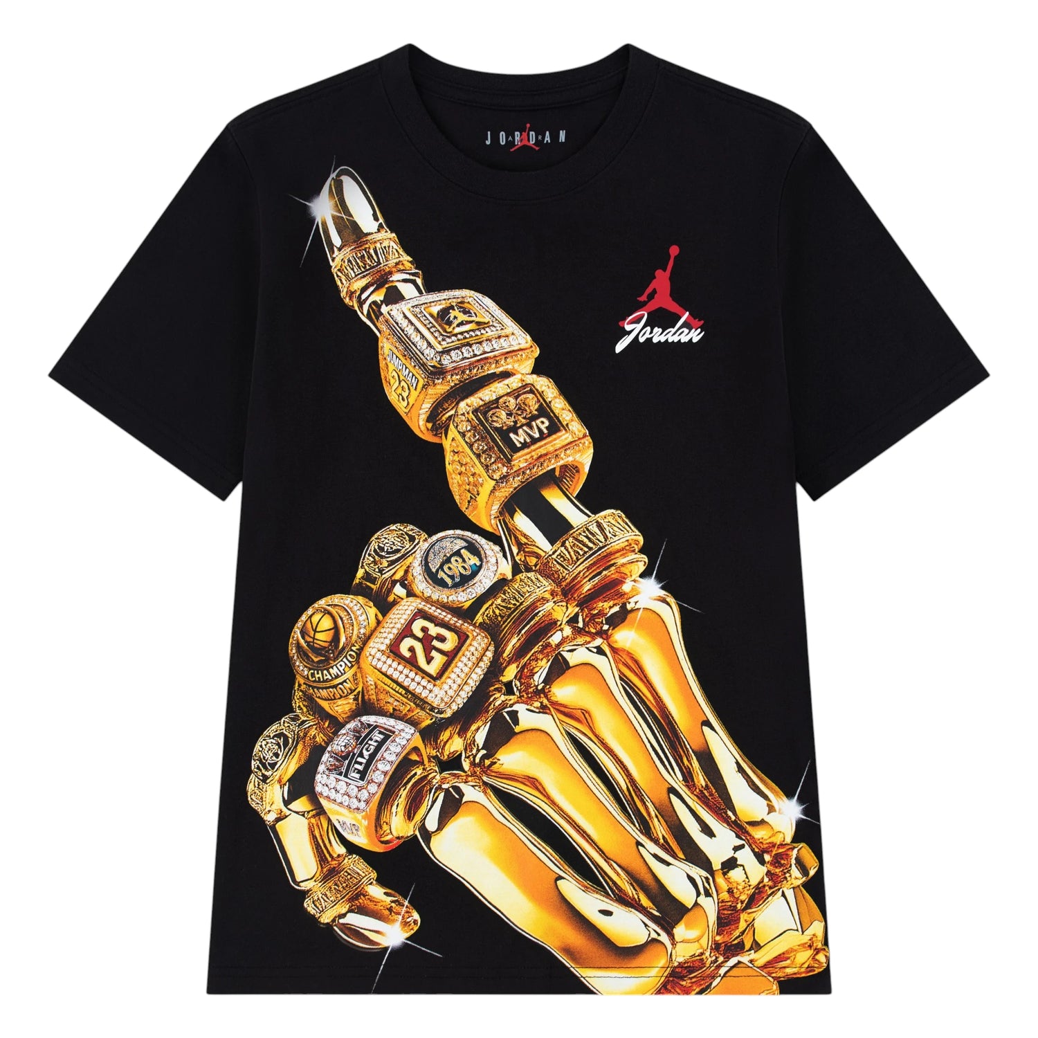 T-Shirt Jordan 23K MJ Skeleton Rings Kids nera 95G204-023 – vista frontale grafica anelli