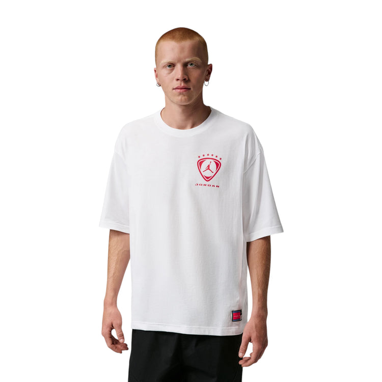 T-Shirt Jordan Brooklyn bianco University Blue IO0010-100 – vista frontale logo Jumpman oversize