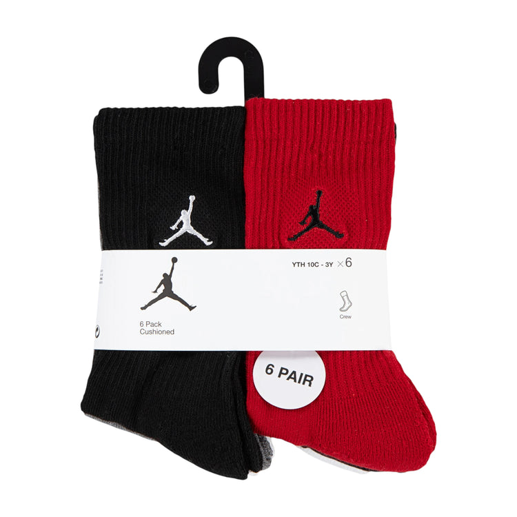 Calze da basket Jordan Essential 6 pack per bambini, in vari colori, visibili in questa immagine con dettagli e logo Jordan