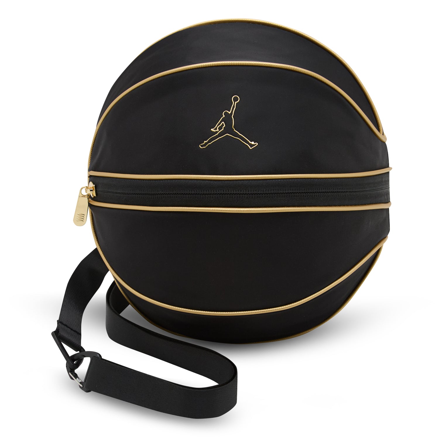 Jordan Basketball Bag MA9285-K5X nera oro – vista frontale forma pallone Jumpman dorato