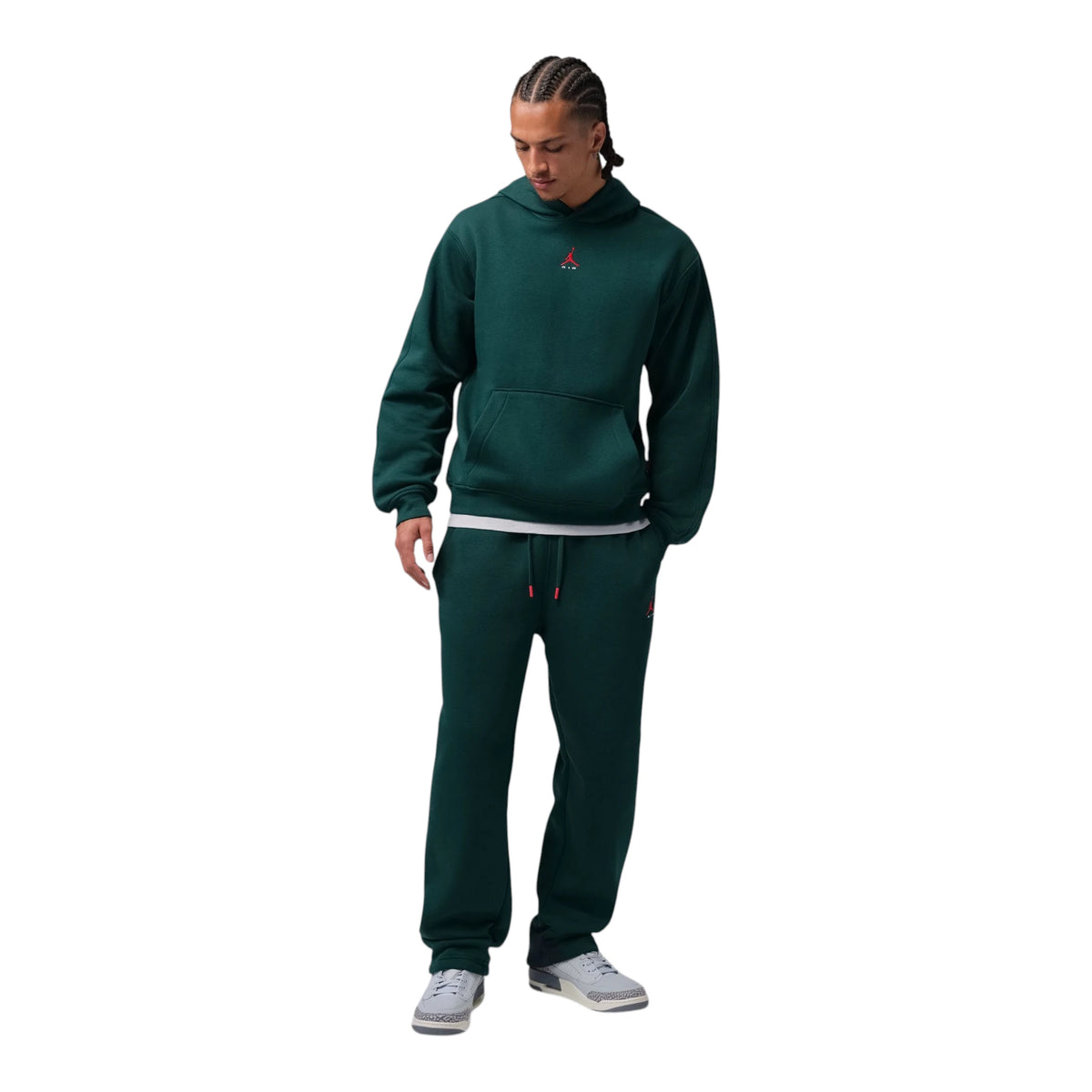 Jordan Brooklyn Uomo Midnight Spruce – outfit coordinato con pantaloni fleece IM8906-378